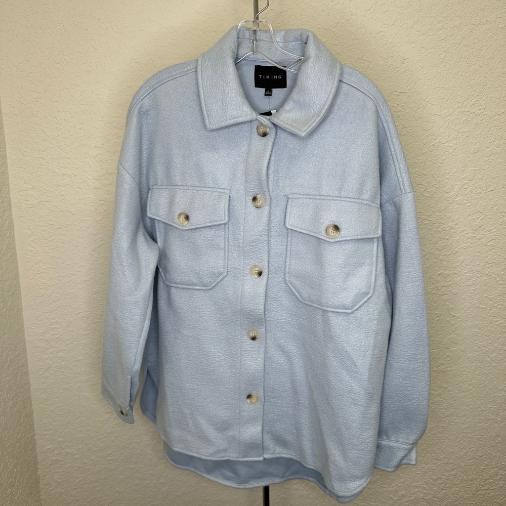 NWT Timing Light Blue Button Down Shacket Jacket WJ8226 Size Large